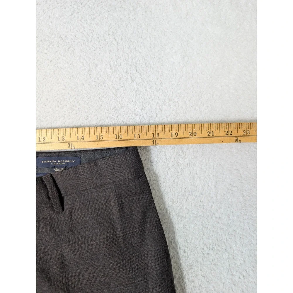 Banana Republic Mens 34x34 Classic Fit Wool stretch Brown Glen Check Dress Pants